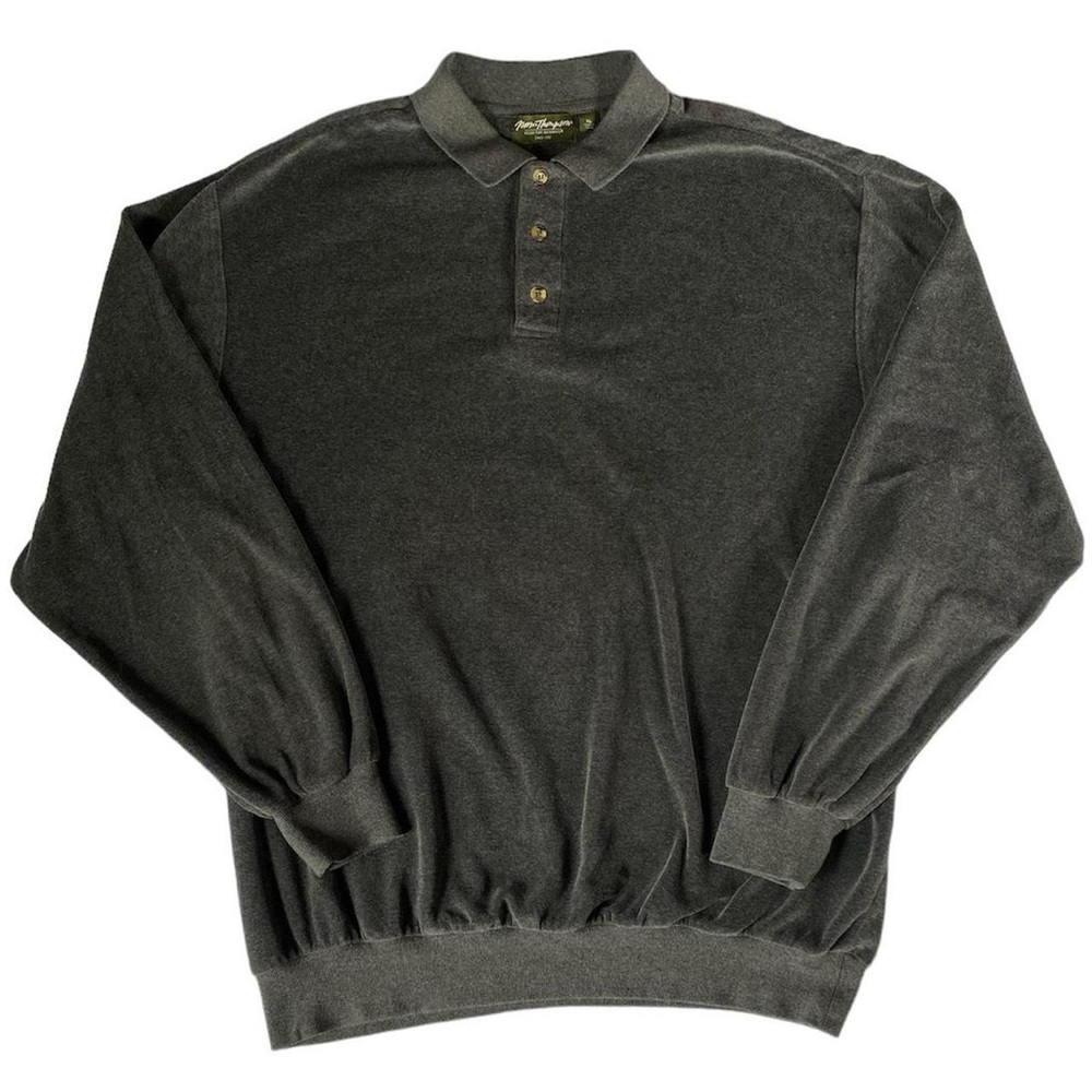 Vintage 80s Norm Thompson Quarter Button Pullover Gray Velvet Long Sleeve XL